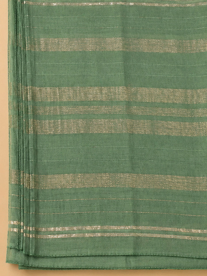 Aqua Green Chanderi Embroidered Unstitched Dress Material