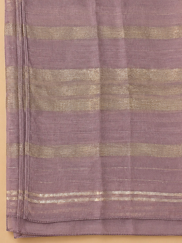 Lavender Chanderi Embroidered Unstitched Dress Material