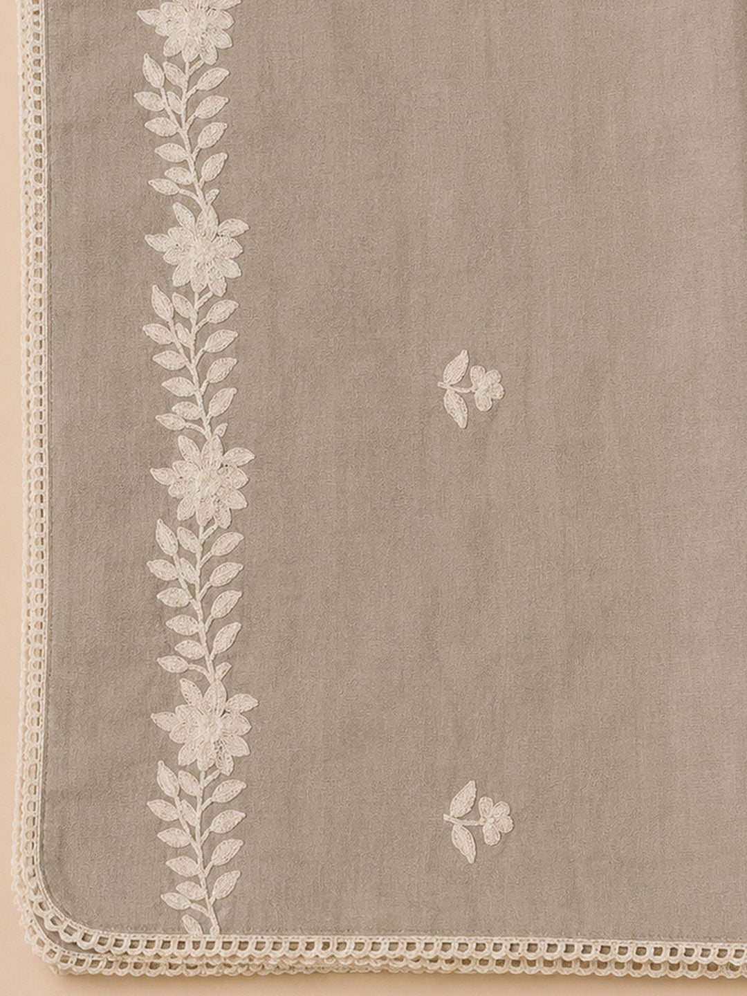 Chikoo Chanderi Embroidered Unstitched Dress Material