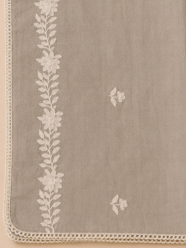 Chikoo Chanderi Embroidered Unstitched Dress Material