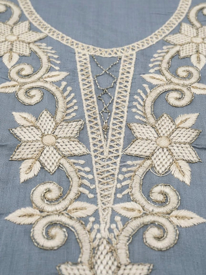Grey Chanderi Embroidered Unstitched Dress Material