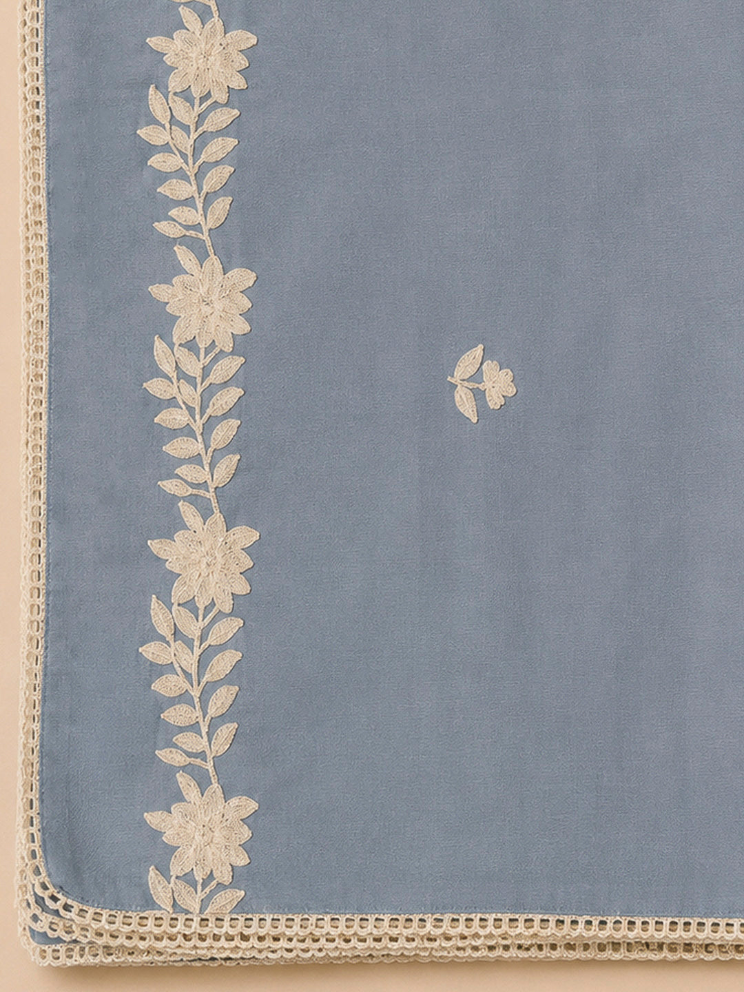 Grey Chanderi Embroidered Unstitched Dress Material