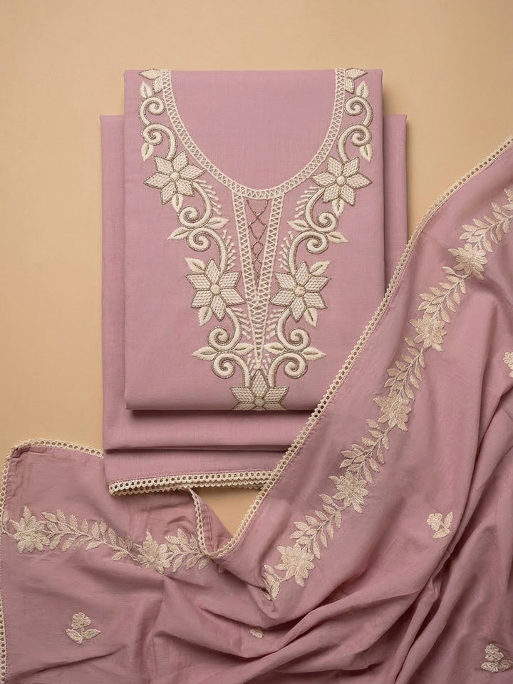 Peach Chanderi Embroidered Unstitched Dress Material