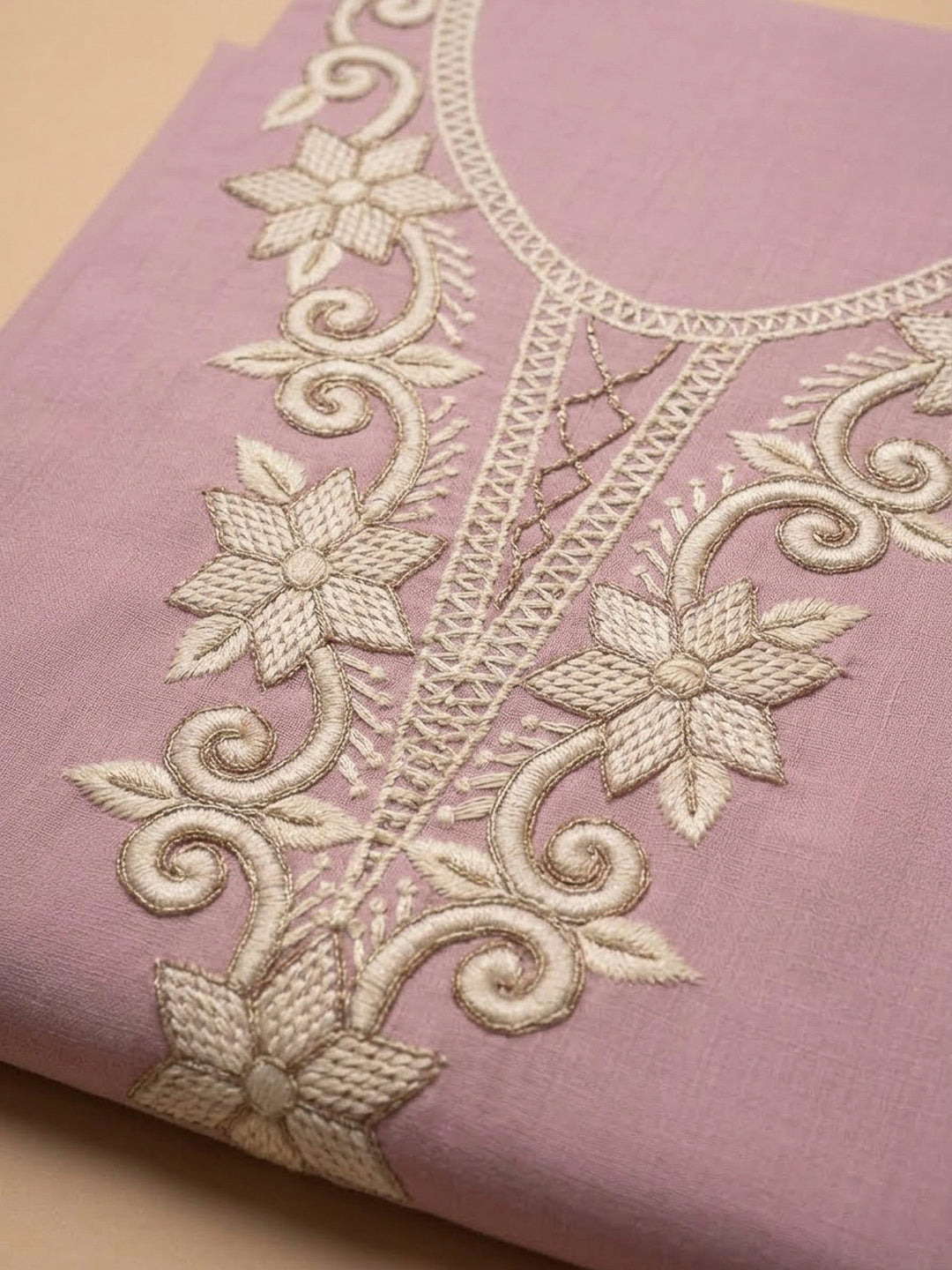 Peach Chanderi Embroidered Unstitched Dress Material