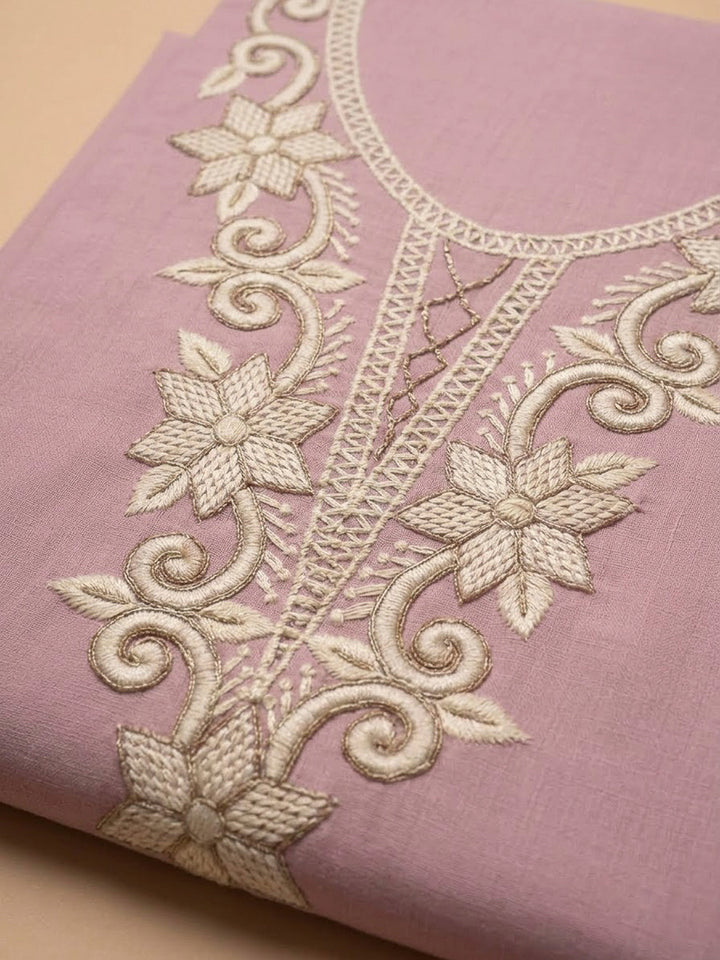 Peach Chanderi Embroidered Unstitched Dress Material