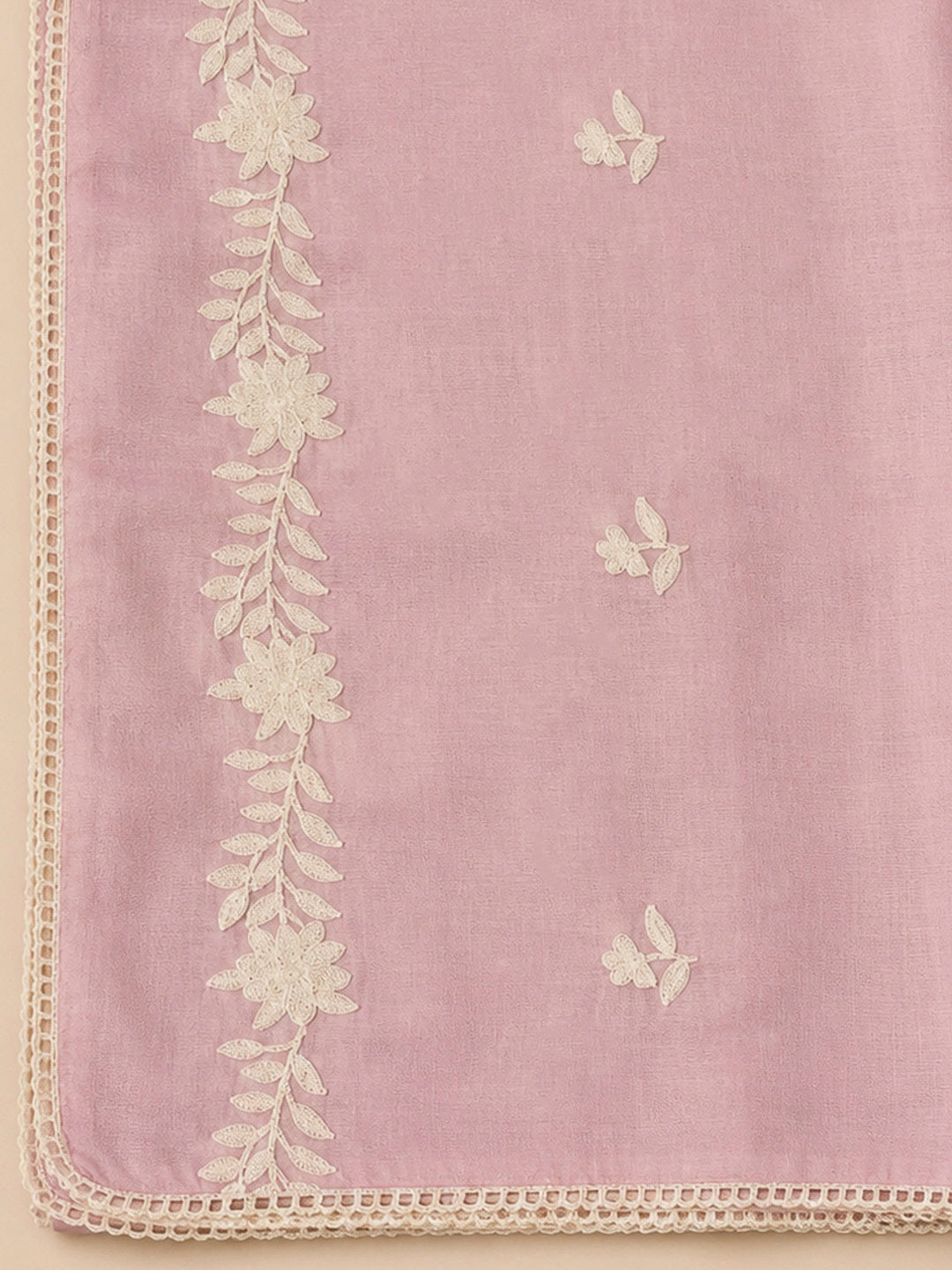Peach Chanderi Embroidered Unstitched Dress Material