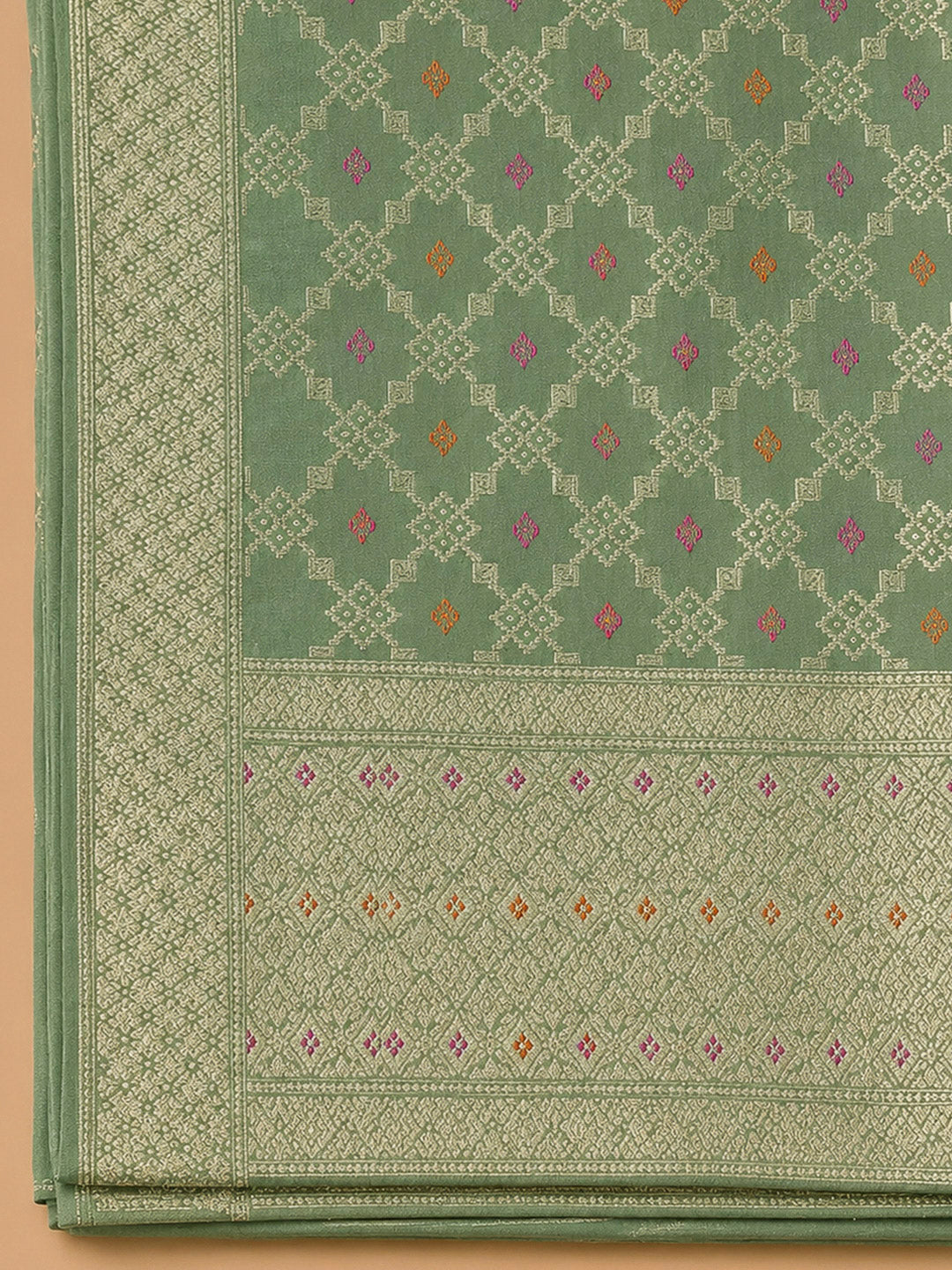 Aqua Green Chanderi Embroidered Unstitched Dress Material