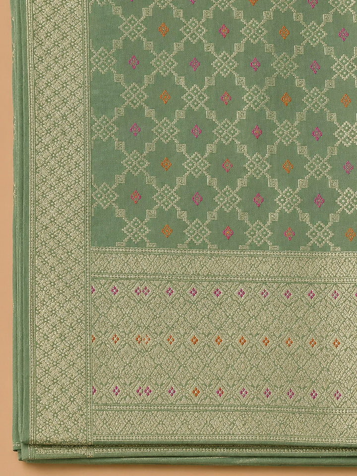 Aqua Green Chanderi Embroidered Unstitched Dress Material