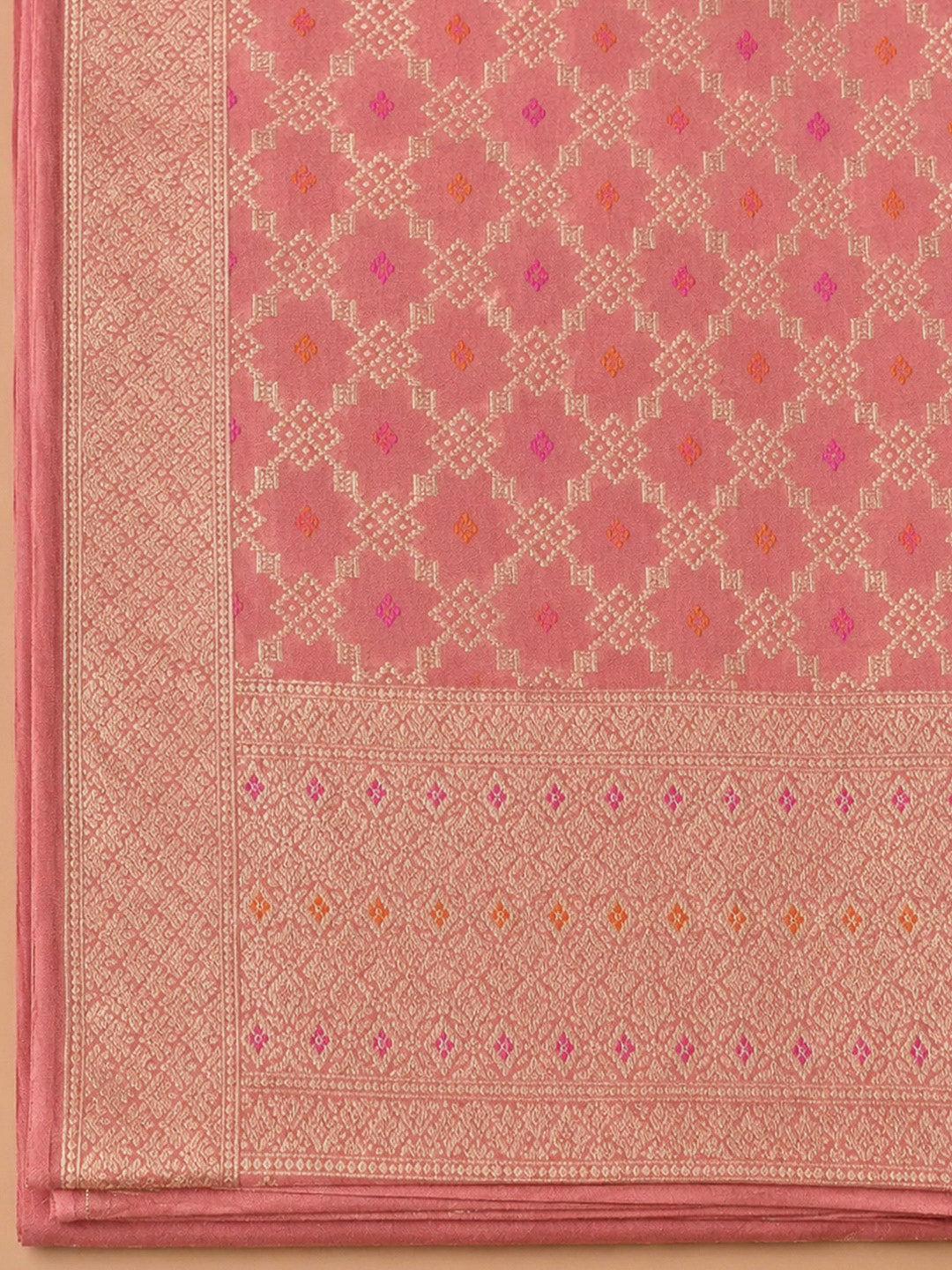 Peach Chanderi Embroidered Unstitched Dress Material