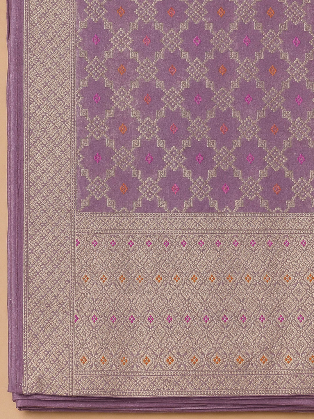 Purple Chanderi Embroidered Unstitched Dress Material