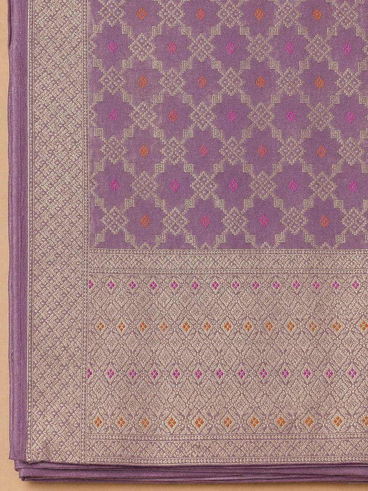 Purple Chanderi Embroidered Unstitched Dress Material