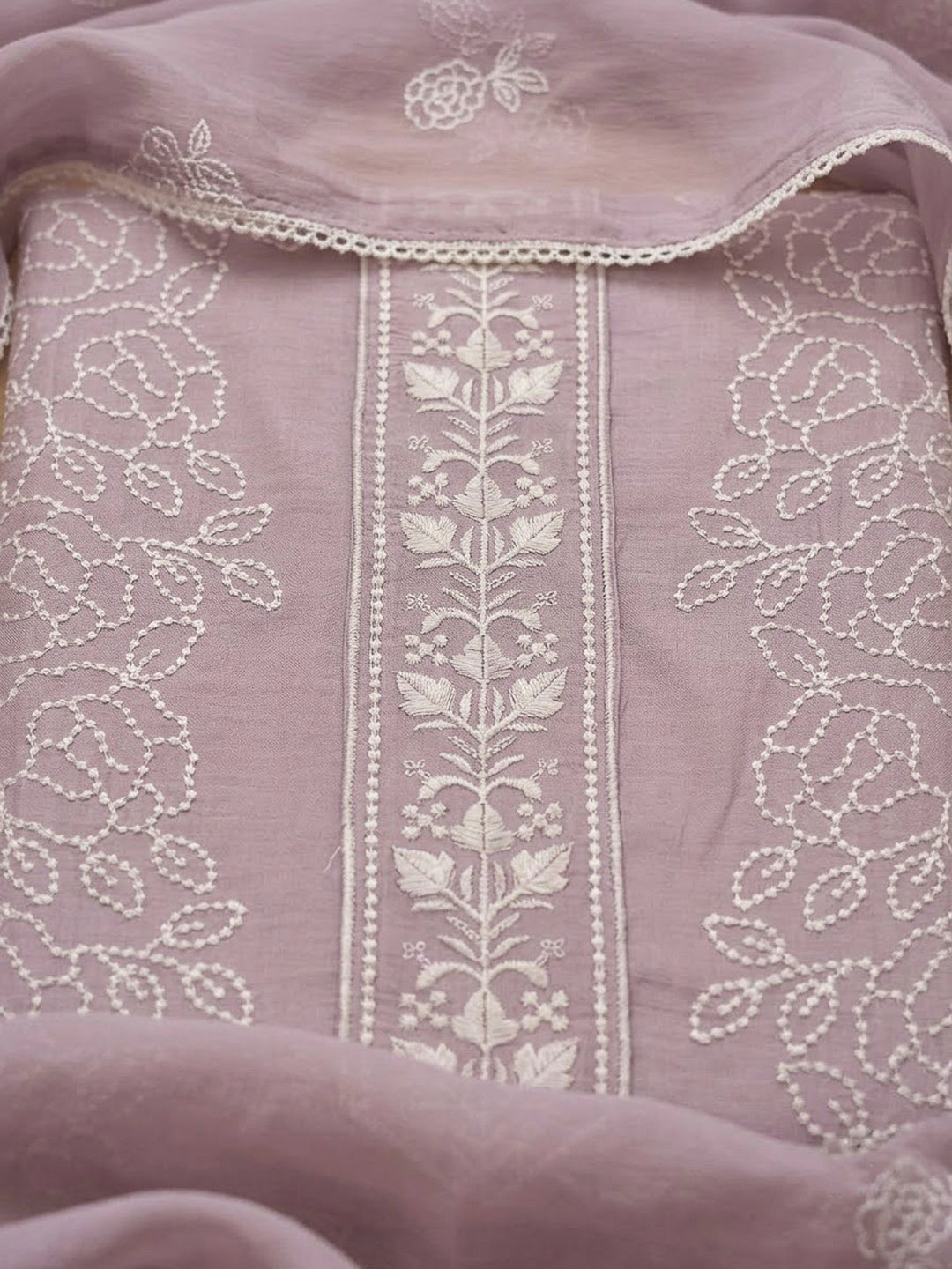 Onion Pink Chanderi Embroidered Unstitched Dress Material