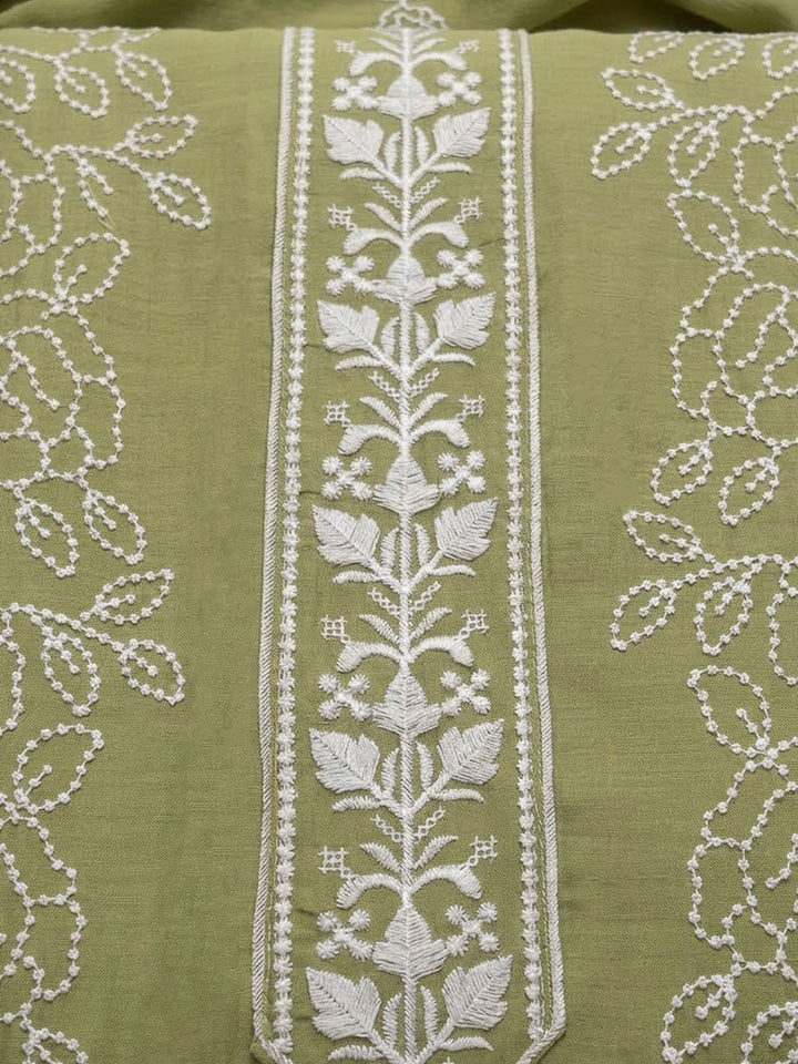 Pista Green Chanderi Embroidered Unstitched Dress Material