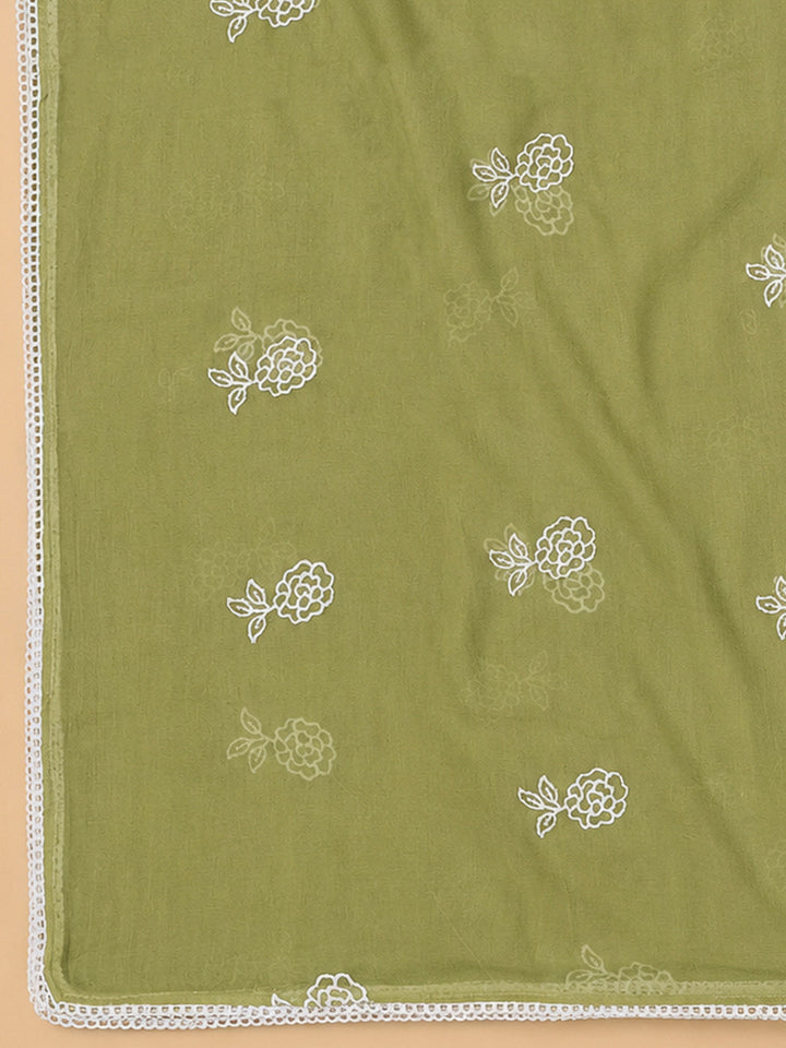Pista Green Chanderi Embroidered Unstitched Dress Material