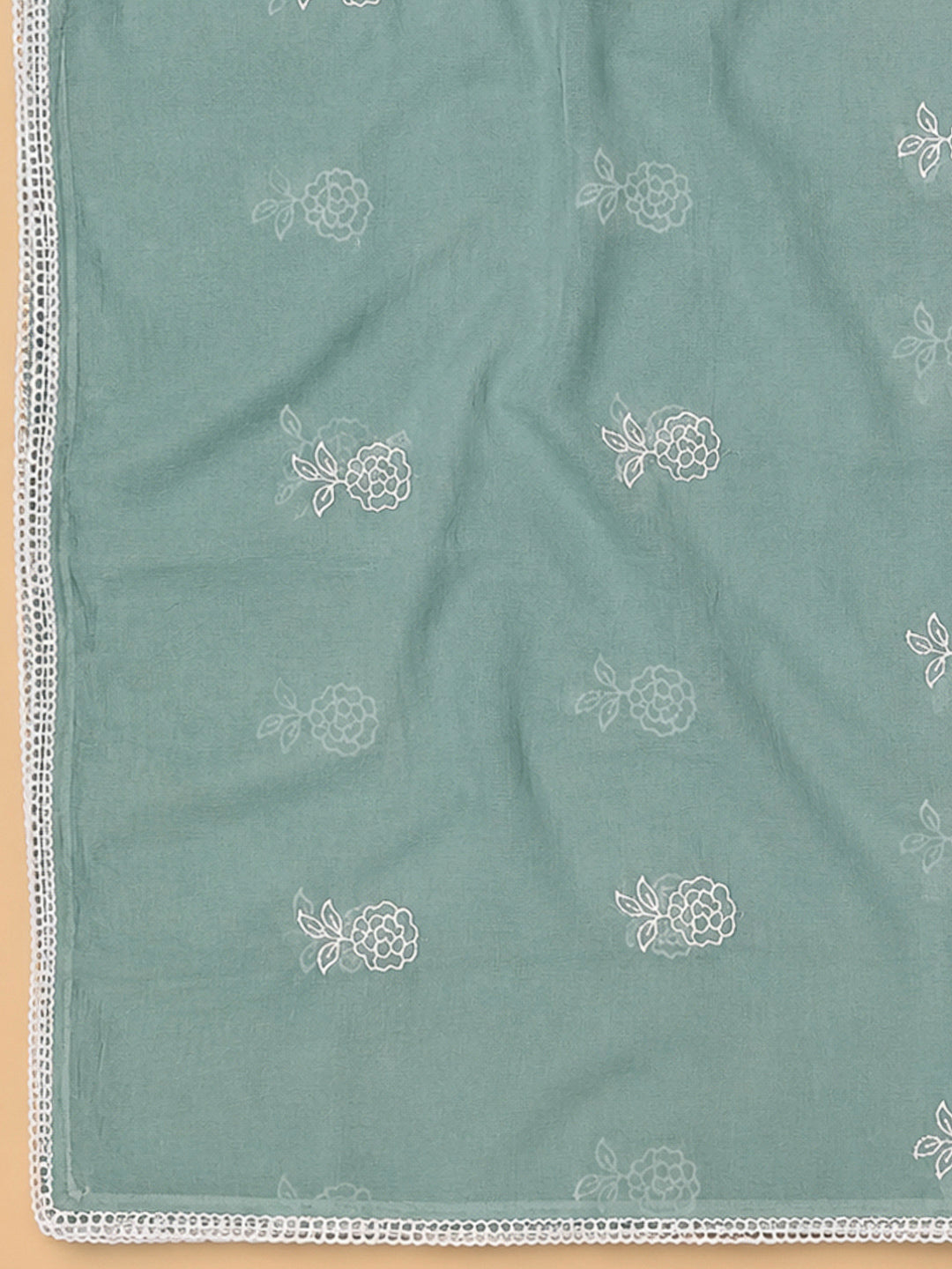 Sea Green Chanderi Embroidered Unstitched Dress Material