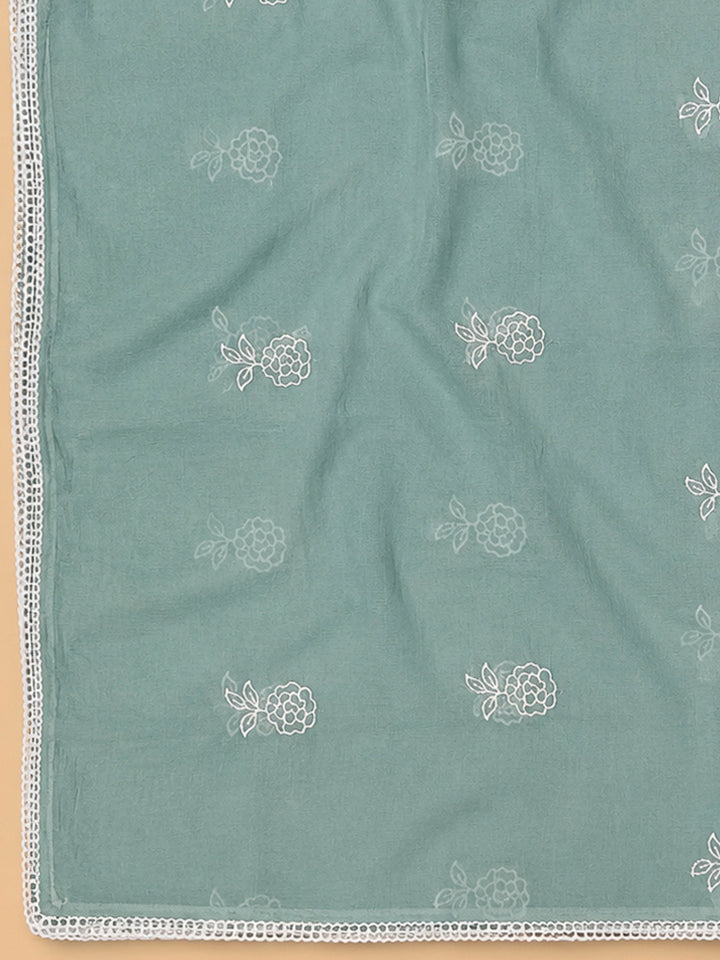Sea Green Chanderi Embroidered Unstitched Dress Material
