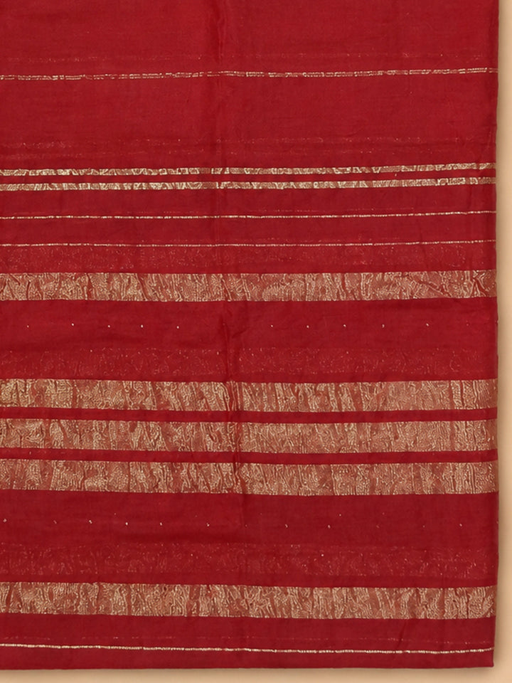 Maroon Chanderi Embroidered Unstitched Dress Material