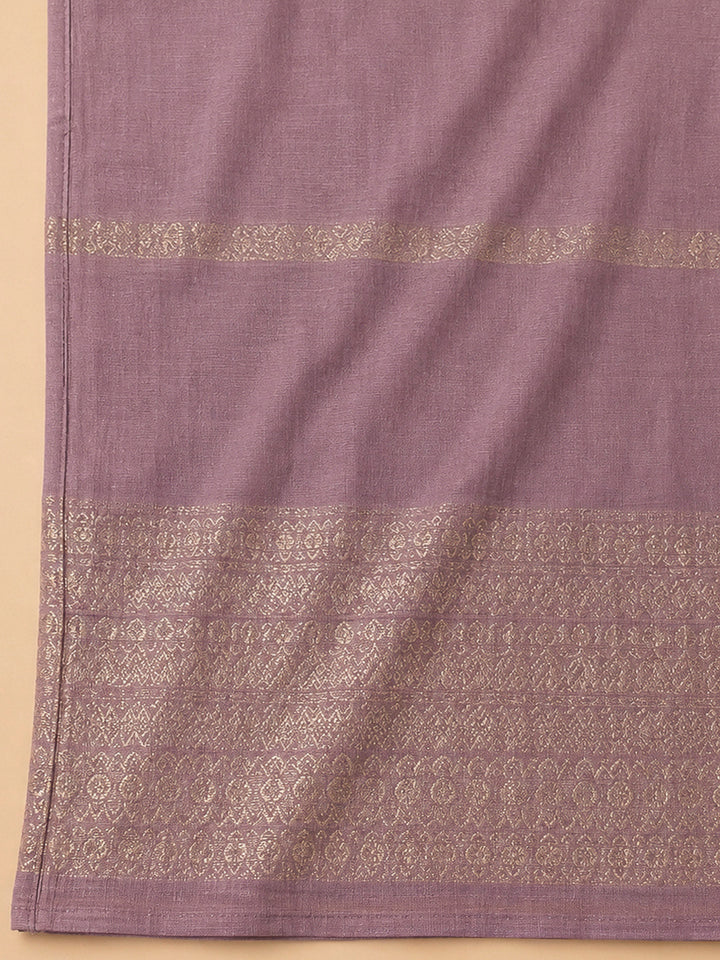 Lavender Chanderi Embroidered Unstitched Dress Material