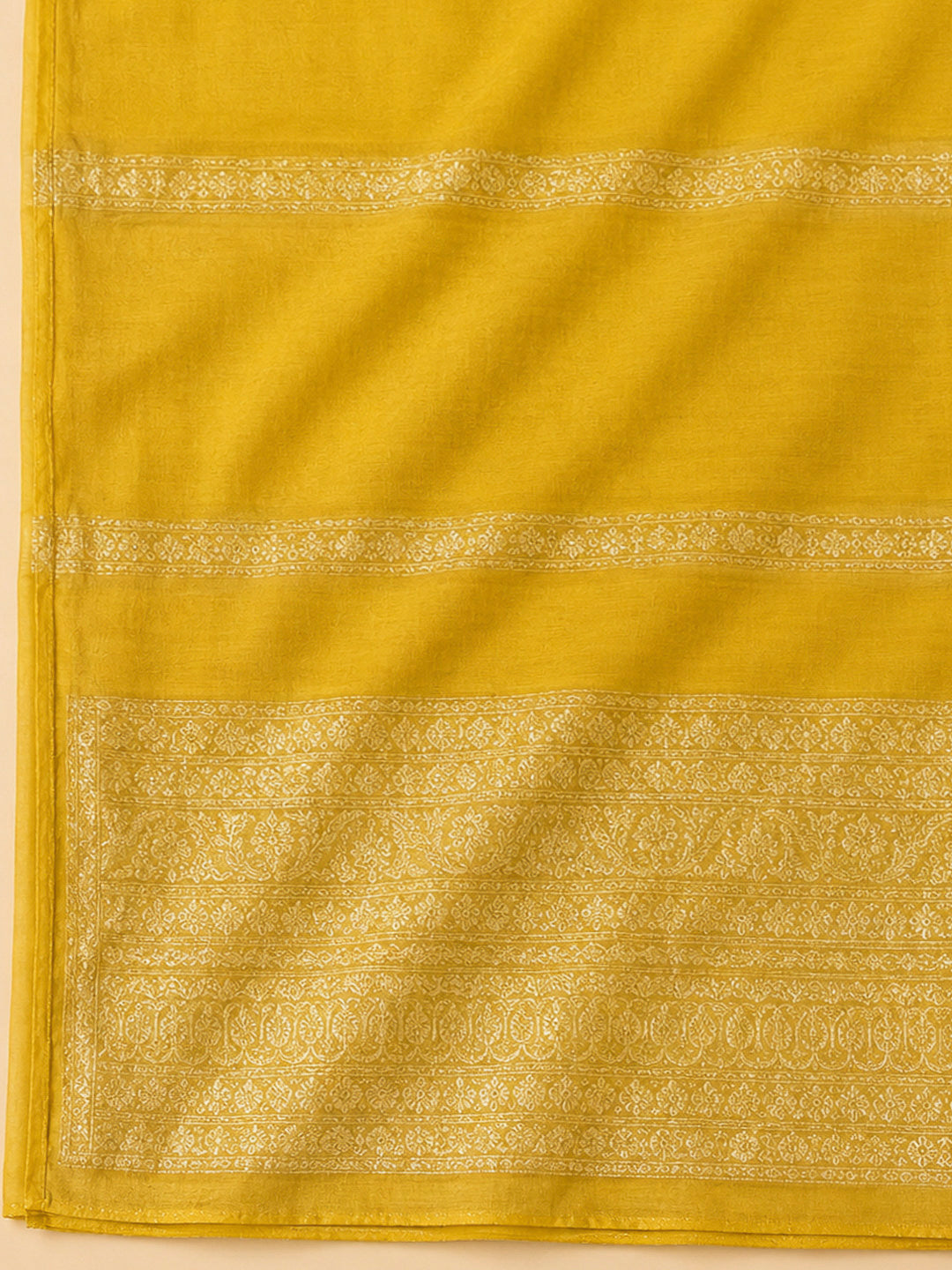 Yellow Chanderi Embroidered Unstitched Dress Material