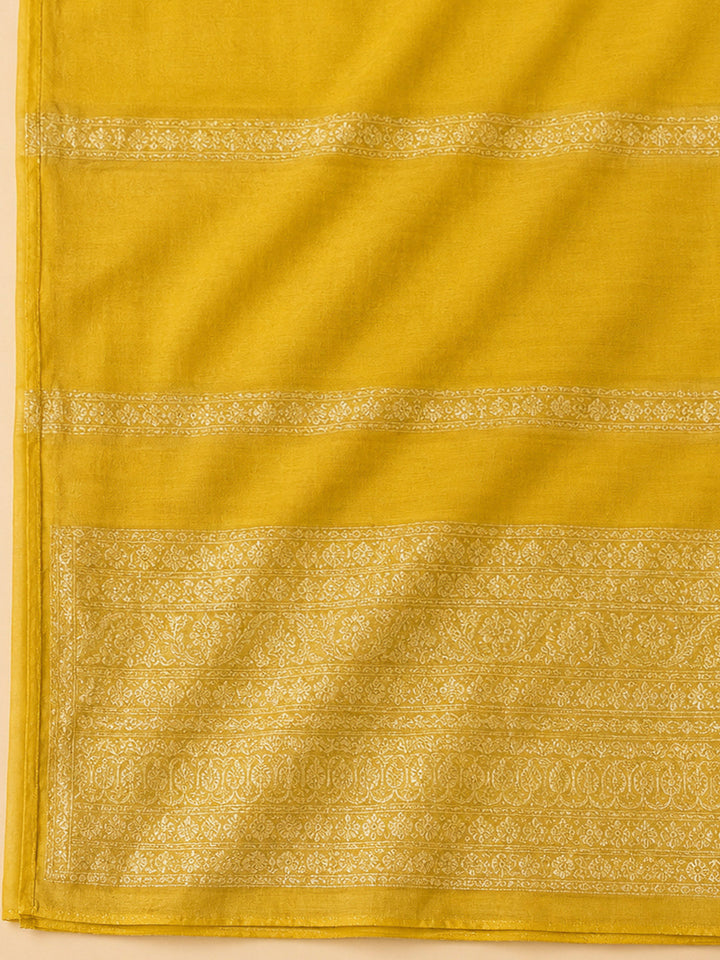Yellow Chanderi Embroidered Unstitched Dress Material