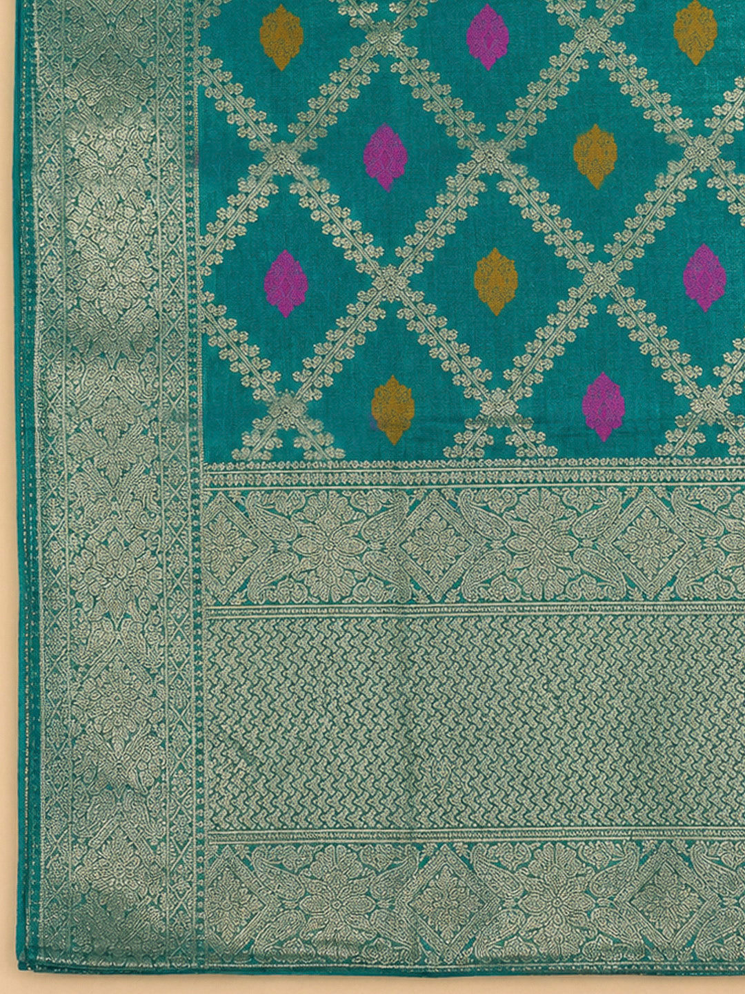 Blue Chanderi Embroidered Unstitched Dress Material