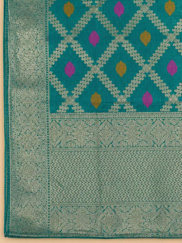 Blue Chanderi Embroidered Unstitched Dress Material