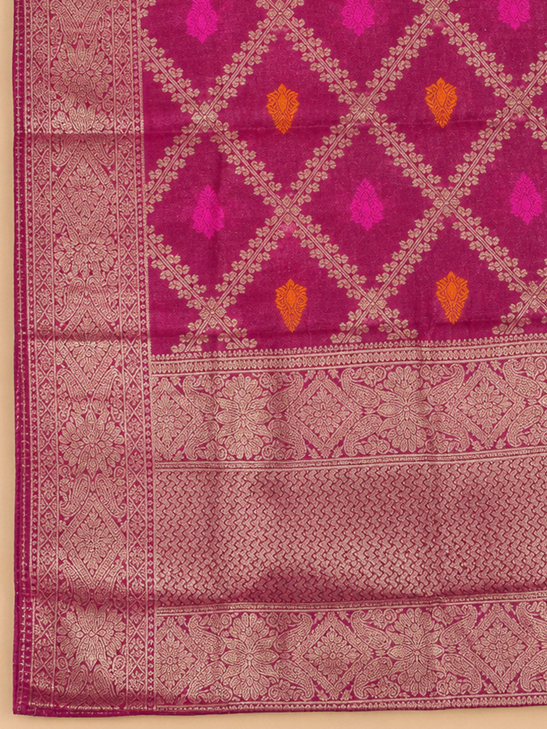 Magenta Chanderi Embroidered Unstitched Dress Material