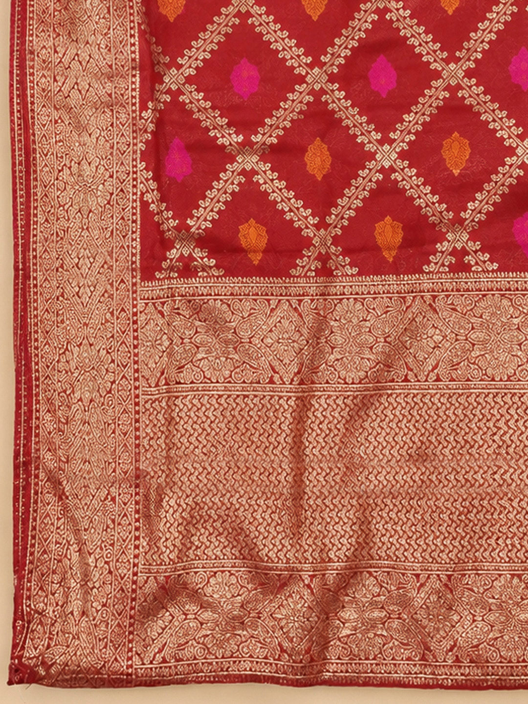 Maroon Chanderi Embroidered Unstitched Dress Material