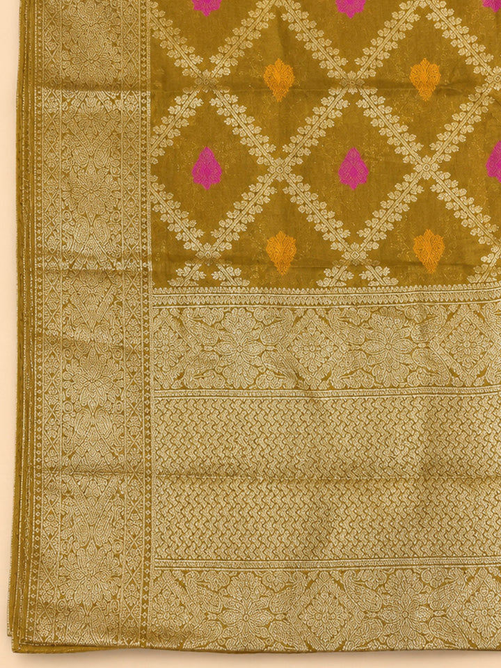 Mehndi Chanderi Embroidered Unstitched Dress Material