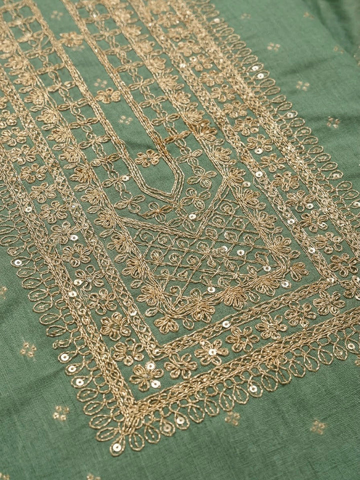 Aqua Green Chanderi Embroidered Unstitched Dress Material