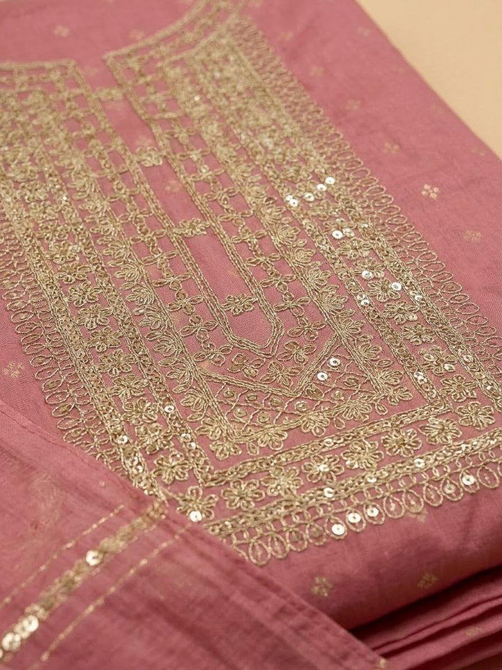 Pink Chanderi Embroidered Unstitched Dress Material