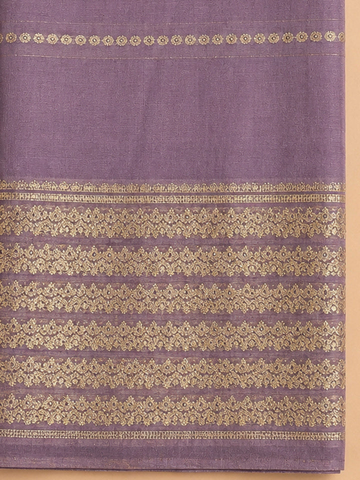 Purple Chanderi Embroidered Unstitched Dress Material