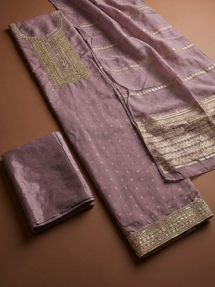 Purple Chanderi Embroidered Unstitched Dress Material
