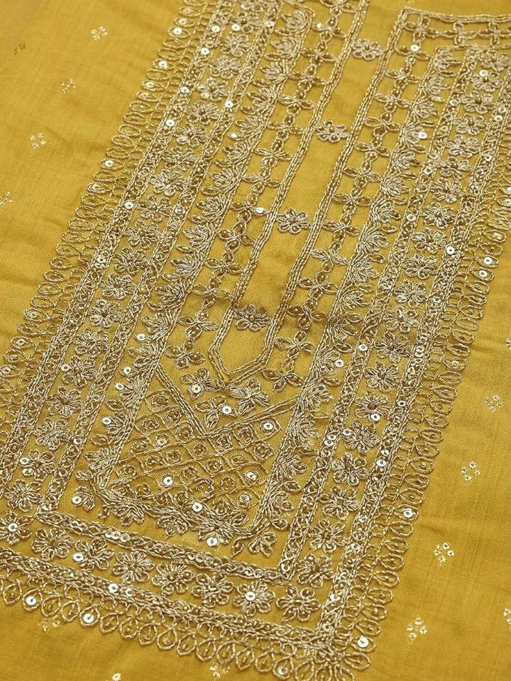 Yellow Chanderi Embroidered Unstitched Dress Material