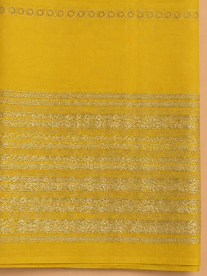 Yellow Chanderi Embroidered Unstitched Dress Material