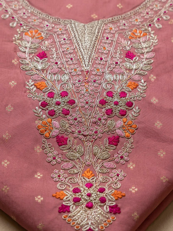 Peach Chanderi Embroidered Unstitched Dress Material