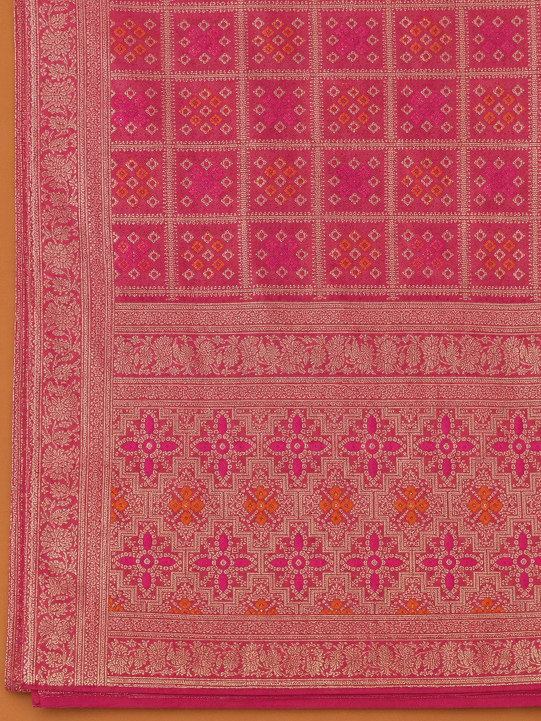 Peach Chanderi Embroidered Unstitched Dress Material