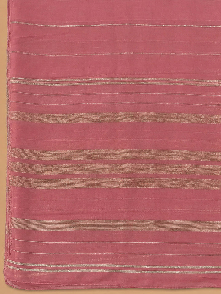 Peach Chanderi Embroidered Unstitched Dress Material