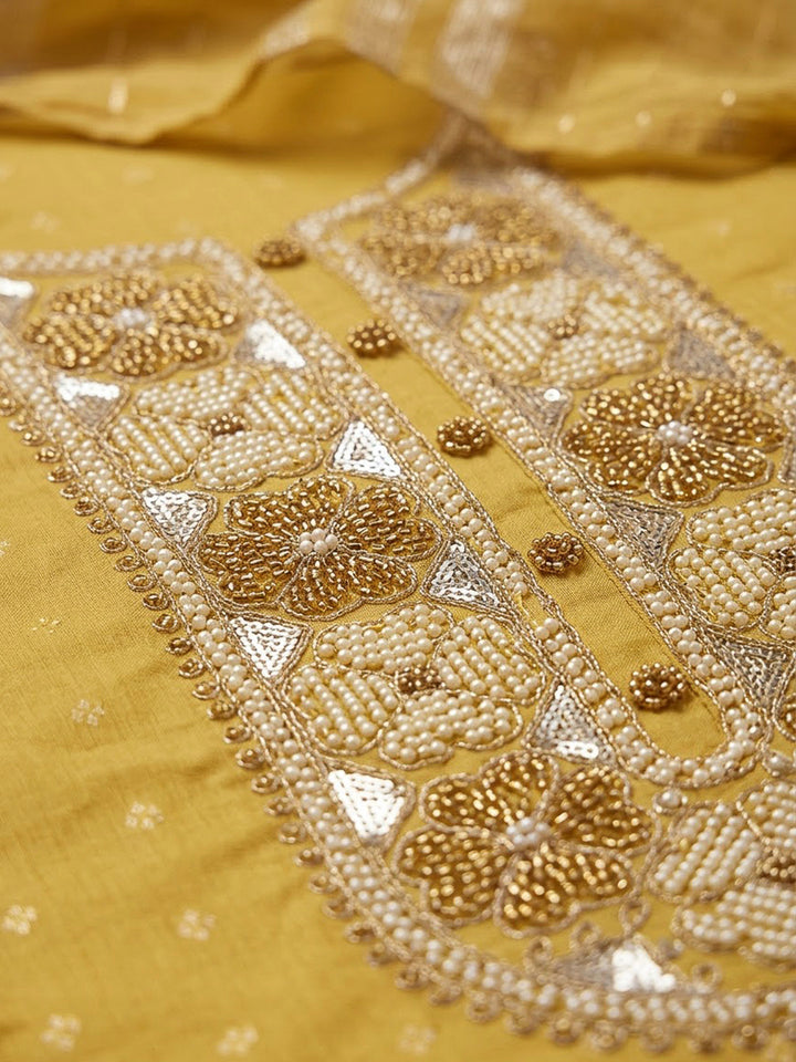 Yellow Chanderi Embroidered Unstitched Dress Material
