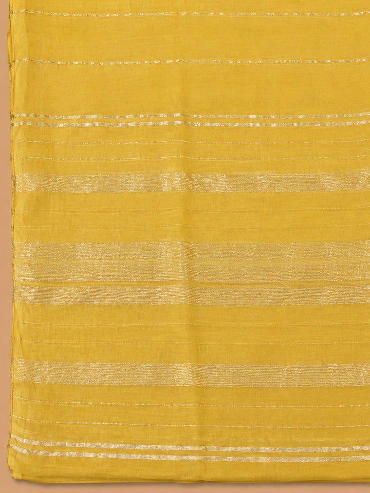 Yellow Chanderi Embroidered Unstitched Dress Material