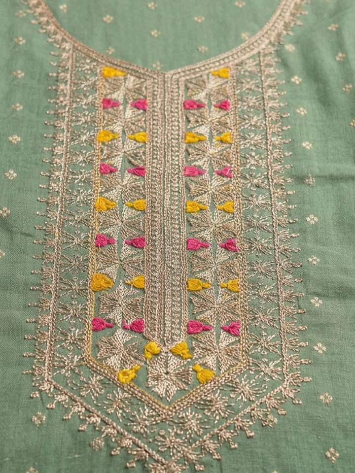 Aqua Green Chanderi Embroidered Unstitched Dress Material