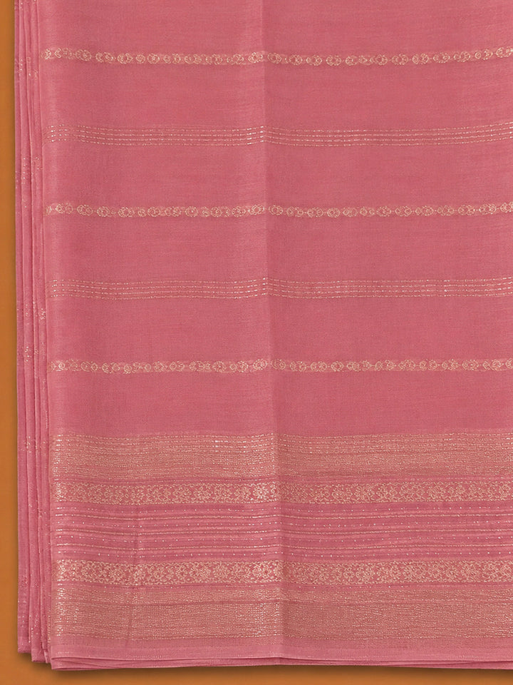 Peach Chanderi Embroidered Unstitched Dress Material