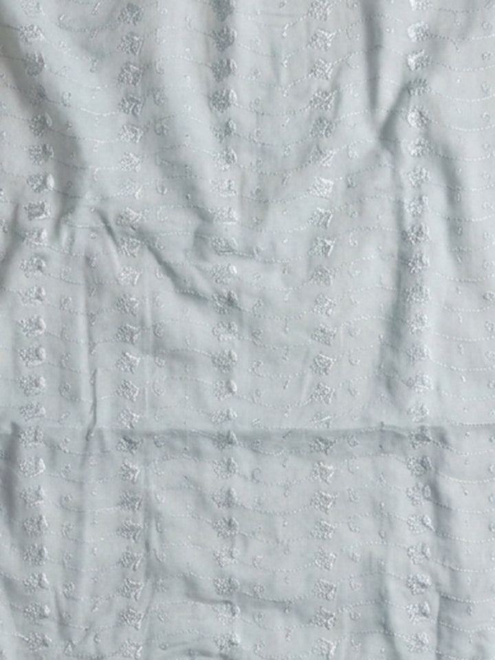 Grey Embroidered Cotton Blend Unstitched Suit &amp; Pant With Cotton Dupatta
