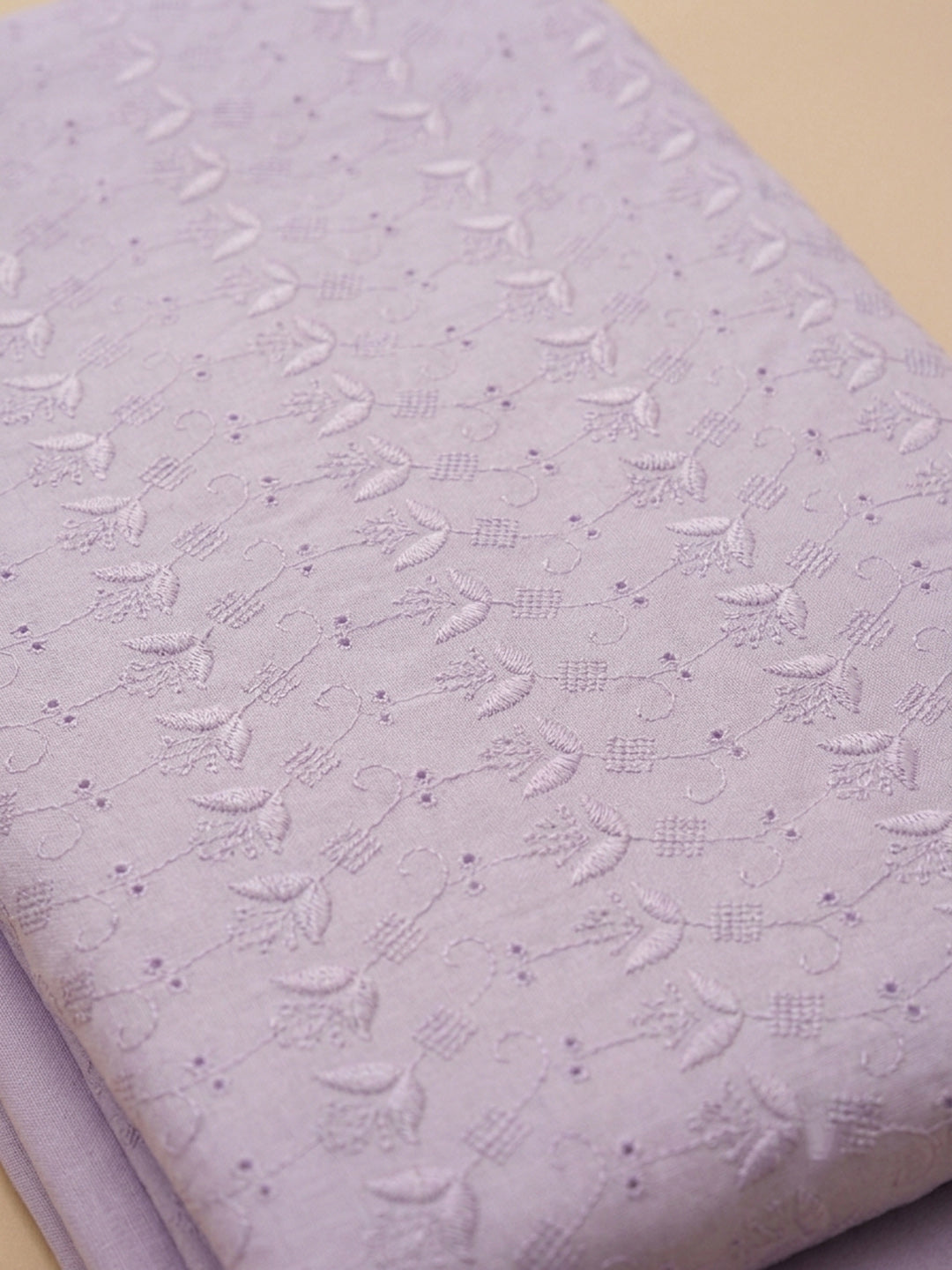 Lavender Embroidered Cotton Blend Unstitched Suit &amp; Pant With Cotton Dupatta