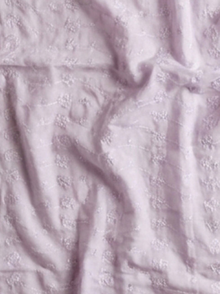 Lavender Embroidered Cotton Blend Unstitched Suit &amp; Pant With Cotton Dupatta