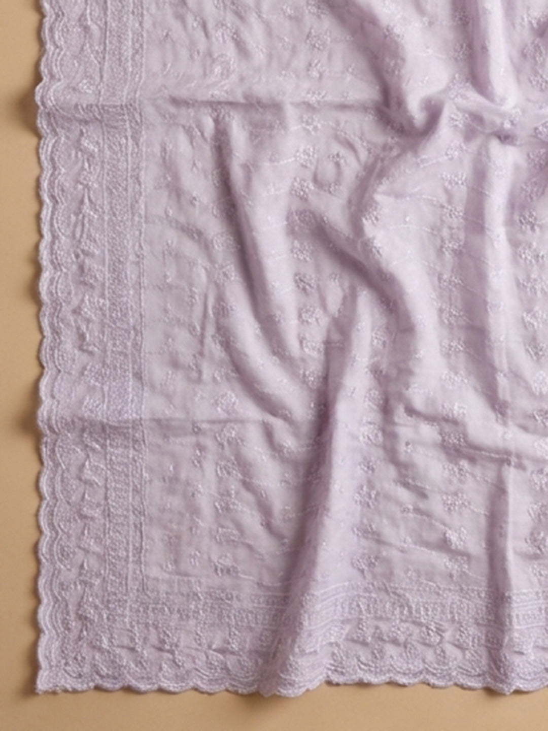 Lavender Embroidered Cotton Blend Unstitched Suit &amp; Pant With Cotton Dupatta