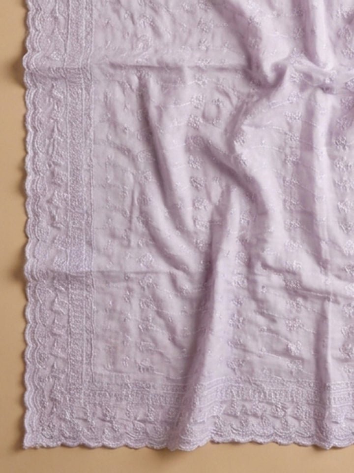 Lavender Embroidered Cotton Blend Unstitched Suit &amp; Pant With Cotton Dupatta