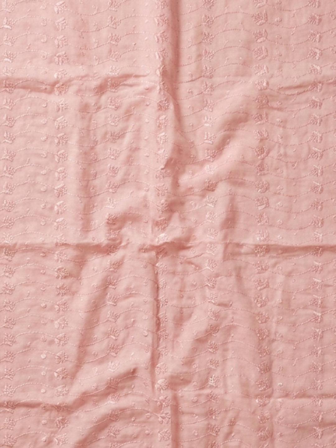 Peach Embroidered Cotton Blend Unstitched Suit &amp; Pant With Cotton Dupatta