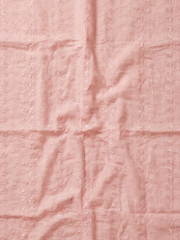 Peach Embroidered Cotton Blend Unstitched Suit &amp; Pant With Cotton Dupatta