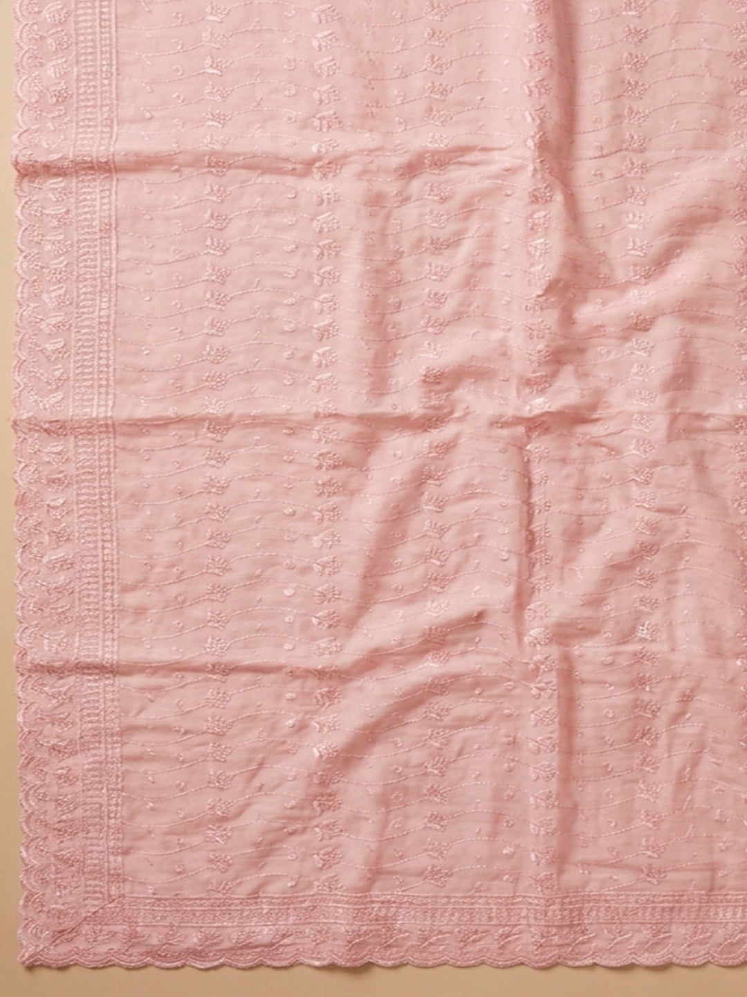 Peach Embroidered Cotton Blend Unstitched Suit &amp; Pant With Cotton Dupatta